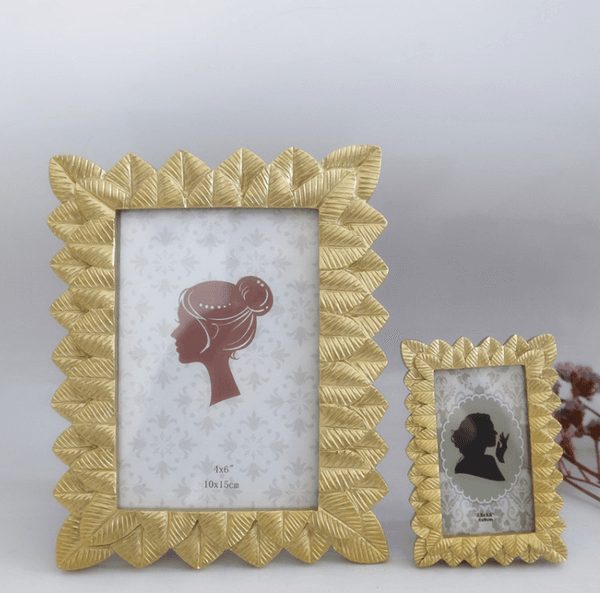 Elegant 5x7 gold leaf photo frame, vintage-style decor for home, office, or gifting.