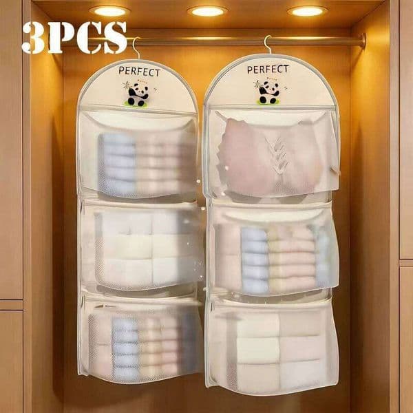 Triple-Layer Hanging Mesh Bag for Underwear Socks Bra Wall-Mounted Organizer with Pockets Dorm Home Clothing Storage 26Y0506
