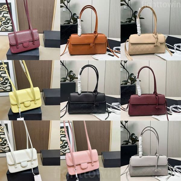 Luxury bowling bag preppy co bag New Vintage Quilted Top long Handle Designer Bag Cross body Leather Shoulder bag Grained Calfskin Handbag Lattice Evening bag Tote