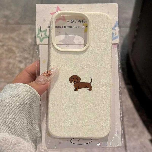 Phone Case For iPhone 11 12 13 14 15 16 17 Pro Max XS X XR 16E 16 Plus 17 Air Minimalist Brown Dachshund Pattern Soft TPU CoverT260506