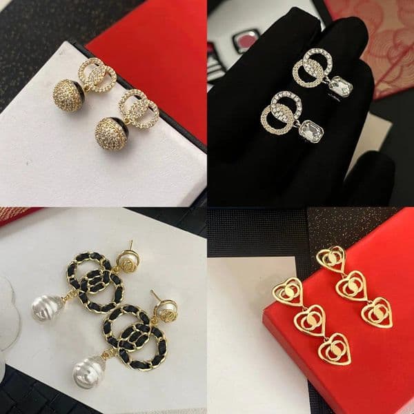 17Styles Classic Stud Earrings Designer Jewelry Loop Drop Letter Men Women 18K Gold Plated Brass Copper Wedding Christmas Jewelry High Quality Gift