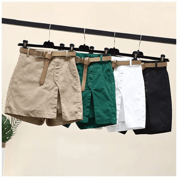 Women's Shorts Fashionable Versatile Waistband With Slit A-line Skirt Pants Solid Color Buttons Chic Harajuku Style Summer Loose