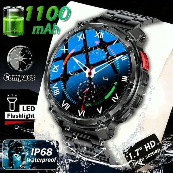 2026 New Outdoor Smart Men HD Screen 1100mAh Large Battery Long Standby Time BT Call Sports Watch Waterproof 26L0506