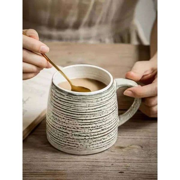 Japanese irregular thread mugs, ceramic water cup, large capacity, vintage coffee cups 26L0506