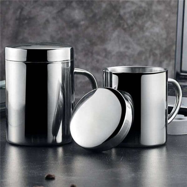 400ML Double Wall Anti Scalding Coffee Mug Insulated Portable Stainless Drink Drinking Cup Steel Polishing Beer Tea Juice 26L0506