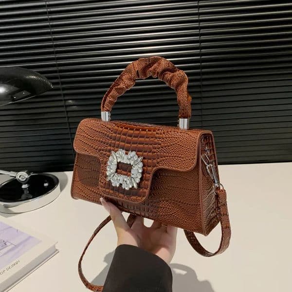 Bag Designer Woman 2026 crossbody bag Women's Hot Crocodile Embossed Mini Satchel, Rhinestone Embellished Top Handle Crossbody Bag For Party Free Shipping