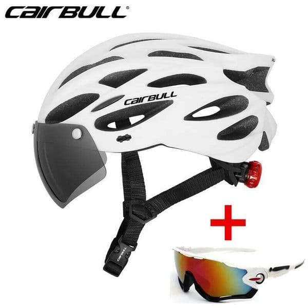CAIRBULL Ultralight Cycling Safety Outdoor Bicycle with Taillight Removable Lens Visor Mountain Road Bike Helmet 26W0506