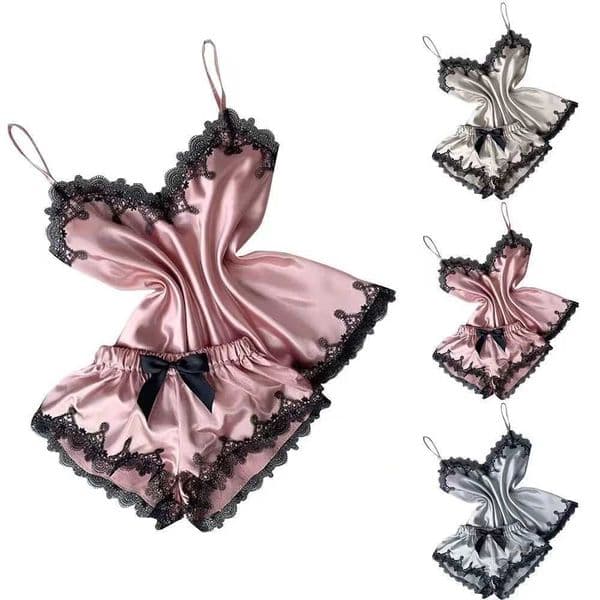 Sexy Lingerie Women Sleep Wear Camisole Bow Shorts V-Neck Tops Velvet Pajamas Sleepwear Hot S260506
