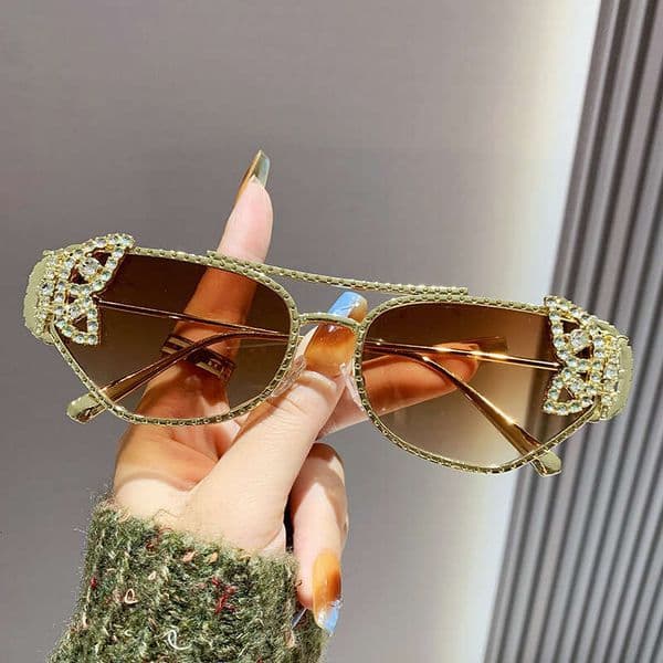 New butterfly decoration design women's diamond inlaid polygonal metal sunglasses fashion sunglasses retro style Y2k fashion personality