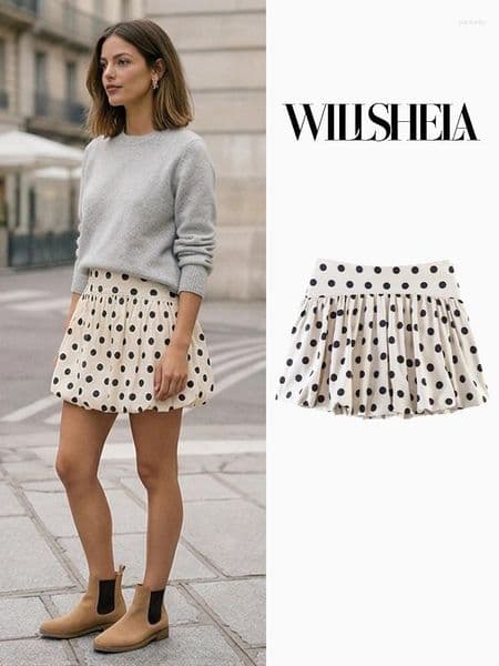 Women's Shorts Willshela Women Fashion Dot Pleated Side Zipper Mini Skirts Vintage High Waist Female Chic Lady