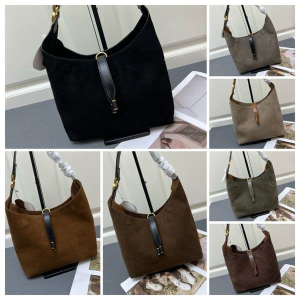 Marcie luxury designer shoulder bag crossbody bag handbag women's casual retro tote bag luxury suede khaki black brown letters