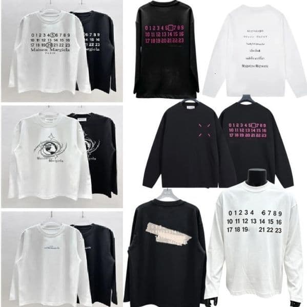 Mirror quality Designer Long Sleeve T-Shirt maisonlys margeil Pure Cotton Double Yarn Tee MM6 Number Print Fashion Tops Men Vintage Streetwear Casual Shirts