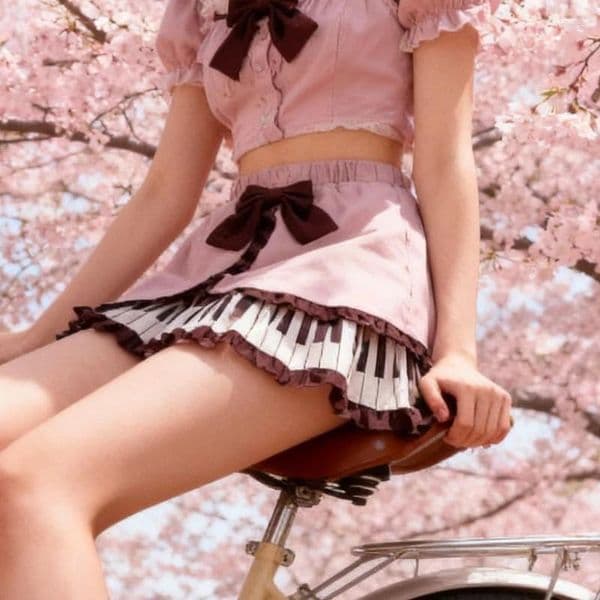 Skirts 2026 Women's Sweet Piano Print Lolita Skirt - Pink A-Line Mini With Bow & Ruffle Trim Cute Streetwear For Spring Summer
