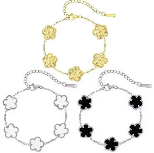 18K Gold Plated Five-Leaf Clover Link Bracelets White Black Blue Gold Red Green Lucky Bracelets Jewelry Gifts Trendy For Women Z260506