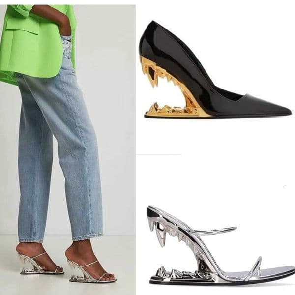 2026 Summer New Metal Tiger Teeth Single Shoes High Heels Fashion Show Wear Size 44 Womens Sandals H260506