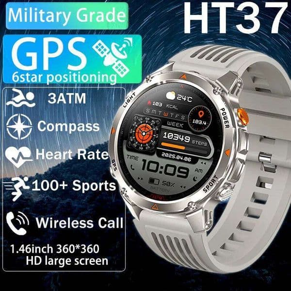 New Outdoor Men GPS 1.46 HD Display Built-in Compass Barometric Altimeter LED Flashlight BT Call Smart Watch 26L0506