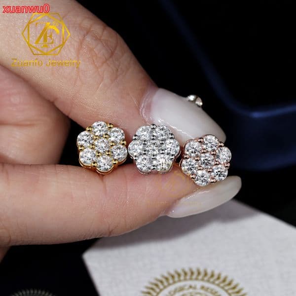 GRA Pass Diamond Tester Round Diamond 925 Silver Cluster 6mm 9mm Iced Out VVS Moissanite Jewelry Hip Hop Stud Earrings
