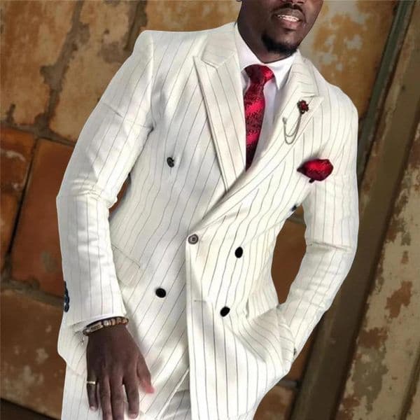 Striped Wedding Suits for Men Double Breasted Groom Tuxedo 2 Pieces Pinstripe Style Set Jacket with Pants Formal Customized Suit