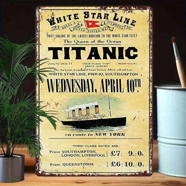 Vintage Titanic Metal Wall Art April 10th Commemorative Retro Iron Sign for Bars, Cafes, Beach Houses & Backyards - Maritime D 26H0507