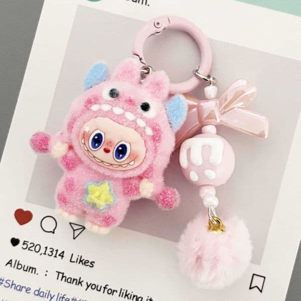 New Flocked Polka Dot Monster Lab Bag Pendant Student Doll Keychain Ornament Keychain Best Friend Gift S260506
