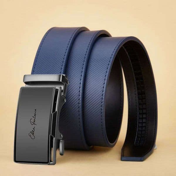 for men Blue Striped Automatic Buckle Fashion Jeans Designer Belts Genuine Leather Belt 26W0507