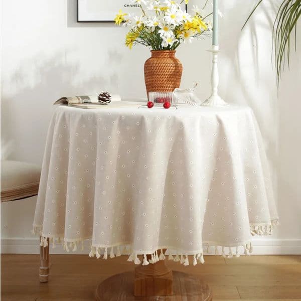 Polyester Linen Tassels Tablecloth Black Peony Printing Dust-Proof Table Coverfor Kitchen Dinning Coffee Teatable Home Decor 260506