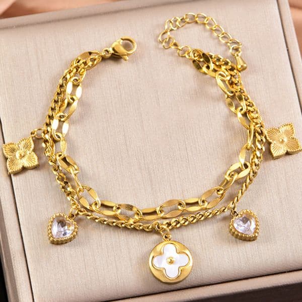 Bracelet Luxury Bangle Jewelry Niche Stainless Steel Fade Resistant White Mother Of Pearl Double Layer Stackable Fashion Bracelet Chic for Women