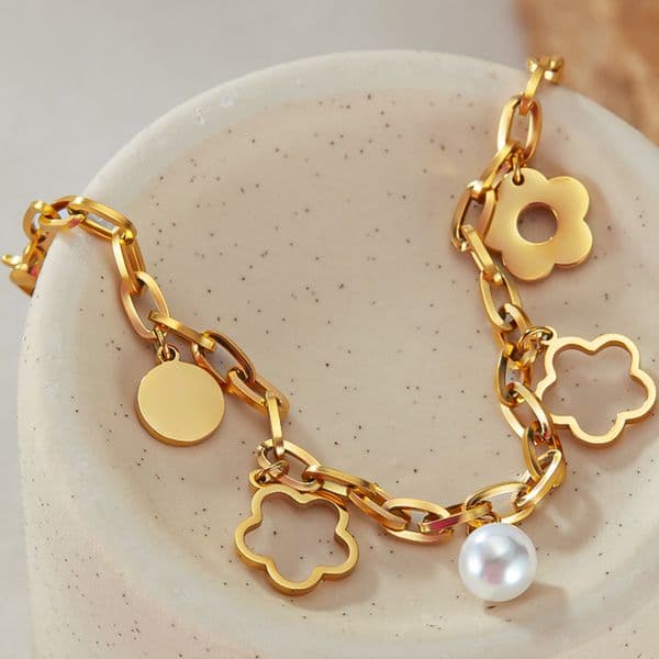 Luxury Designer Hollow Flower Bracelet Floral Cutout Bangle Minimalist Unique Luxury Jewelry Elegant Adjustable Gift for Women Delicate Chic Charm Bracelet thumbnail 2
