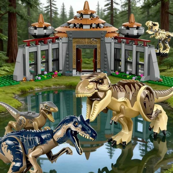 Third Par Cpatible Sets Dinosaur World Park Series Building Blocks 76961 rannosaurus Rex Allosaurus Attack ToysJ260507J260507