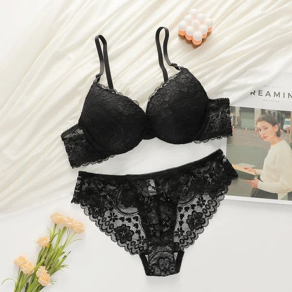 Viomisha Sexy lingerie Set Lady Push Up Bras Set Transparent Floral Underwire Intimate Pretty Lace Underwear Panty Set 260507