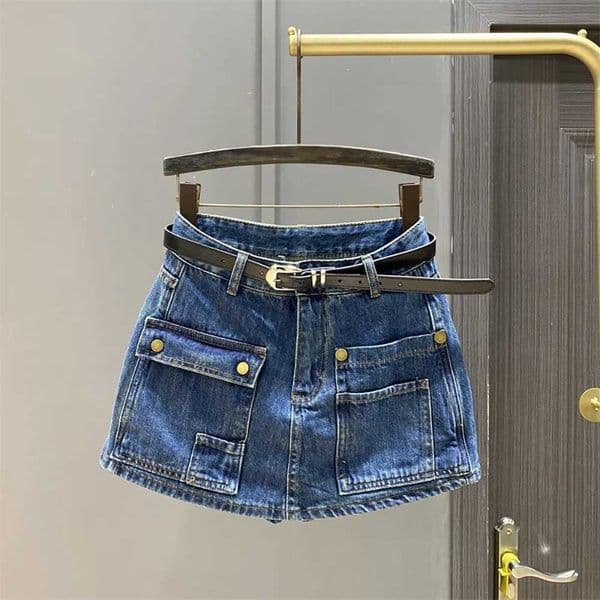 Dark Blue Denim Skirts for Women 2026 New Summer High Waist Multi-pocket Cargo Mini Shorts Skirt Streetwear Lady Slim Skirt C260507
