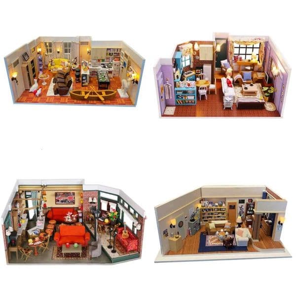 DIY Wooden Miniature Model Kit Friends Casa 3D Puzzle Monicas Ro Villa Dollhouse With Furniture Lights He Decor GiftsJ260507J260507