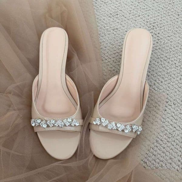Stunning Round Toe Rhinestone Open Toe Sandals New Summer Fairy Style Versatile High Heeled Slippers To Match With Dresses