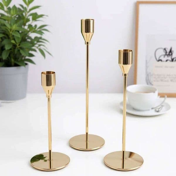 Candlestick Holders Set of 3 gold Taper Candle Stick Holder Vintage Decor Centerpiece for Mantel Wedding Housewarming gift 26Y0508