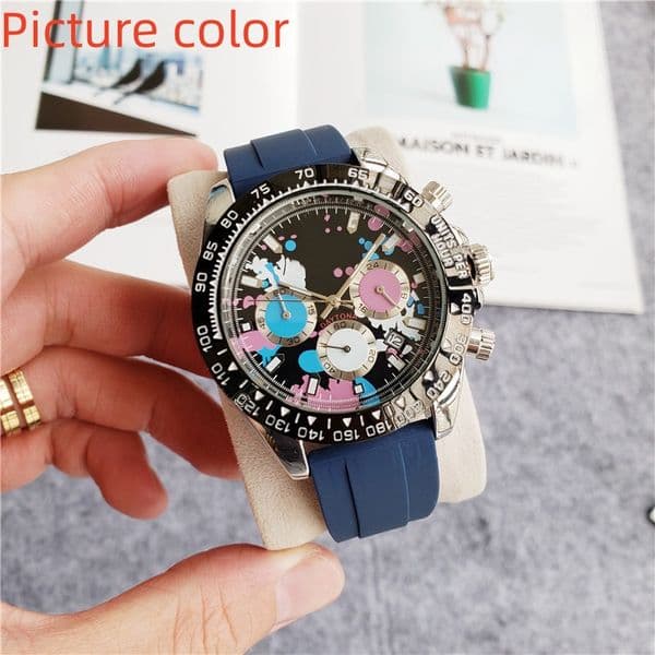 2026 high quality luxury mens watches Six-needle All Dial Work Quartz watch Top luxury Brand Chronograph Clock Wristwatches Rubber belt Fashion Gift ROL DAYT