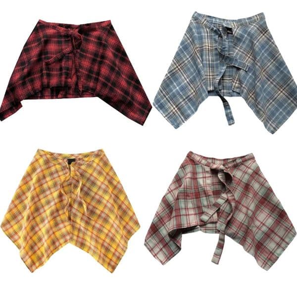 Unisex Layered A Line Wrap Skirt Hiphop Street Dance Checkered Hip Scarf Tie Up Asymmetrical Overskirt Shirt Extender 260507