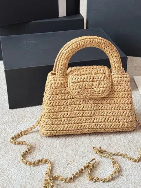 Straw Woven Tote Bag beach Mini Handbag designer shoulder bag cc chain purse