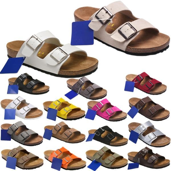 Designer Sandals bk Slippers unisex leather Double metal buckle Embossed letters Casual Shoes Cork Footbed Adjustable Summer Beach shoes Open Toe Sandals