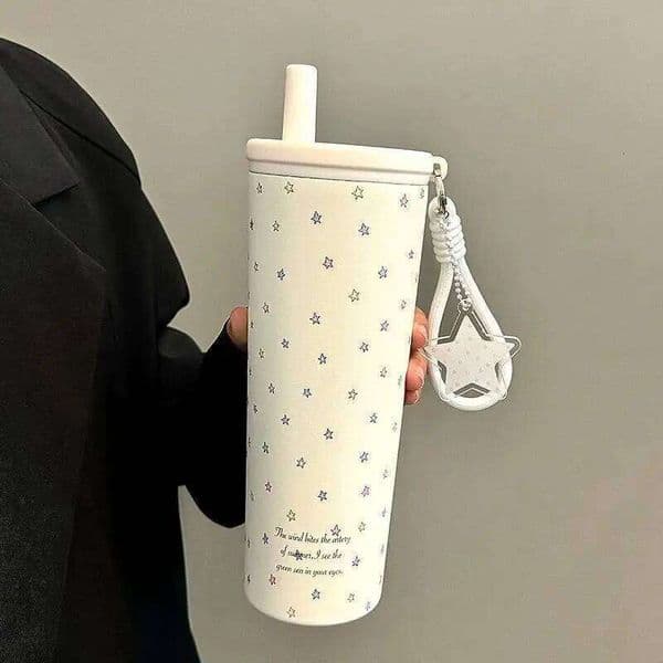 750ML with Straw 304 Stainless Steel Coffee Cup Vacuum Flask Water Bottle Tea Leak-proof Thermos Mug 26L0507