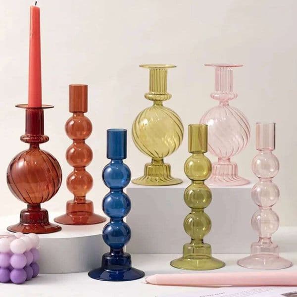 Luxury Nordic Colored Stick Holder Wedding Tabletop Glass Borosilicate Candle Holders for Party Birthday Home Decor 26W0507