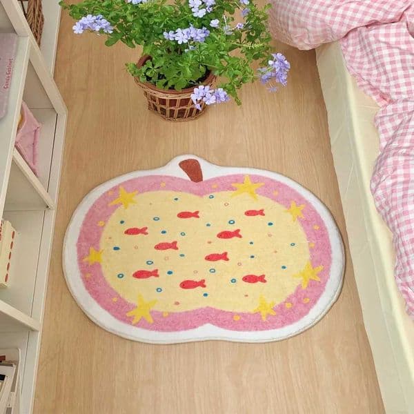VIKAMA Apple Shape Cartoon Carpet Bedroom Soft Ins Style Stars Small Fish Pattern Floor Mat Colourful Home DecorationT260507