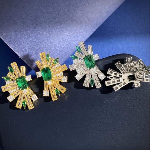 Necklace Women Geometric Half Fan Emerald Diamond Jewelry Set Earrings Necklace Ring Luxury Jewlery Designer Women Elegant Premium Gift