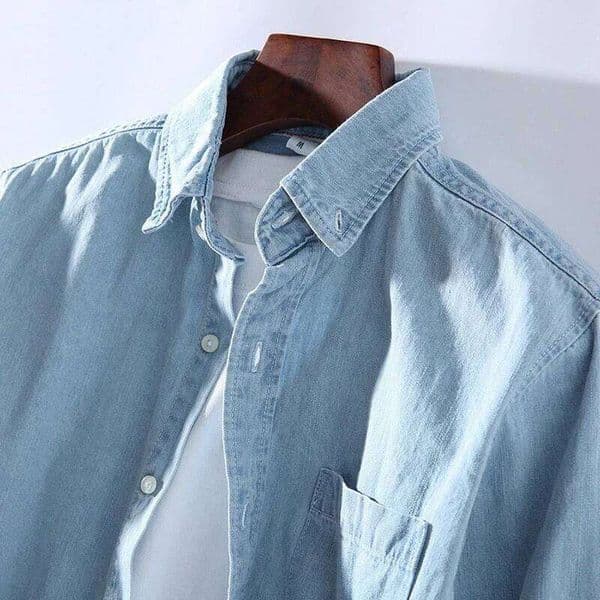 Men's Denim Fashion New Simple Casual Cotton Slim Jean Long Sleeve Shirt Male Brand Clothes Top Blue 26W0507