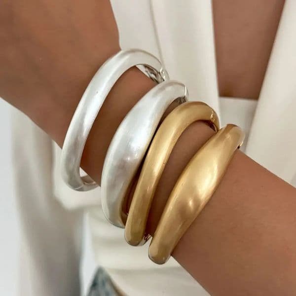 Salircon Punk Geometric Chunky Heavy Frosted Metal Bracelets Woman Jewelry Hip Hop Simple Open Cuff Spring Bangles Mujer Jewelry 260506