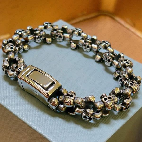 Bracelet Designer Bracelet Bangle Luxury Jewelry Sterling Silver Skull Bracelet Chunky Bracelet Punk Style Cuban Link Bracelet Gothic Heavy Free Shipping