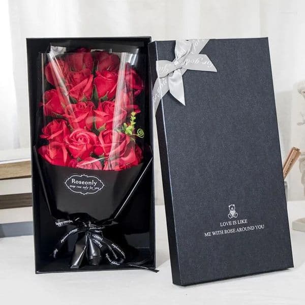 Luxury Designer Decor 2025 New Decorative Flowers Artificial Bouquet Girl room Valentine's Day Red Rose Gift Box Scented Fake Soap Flower Fe 11