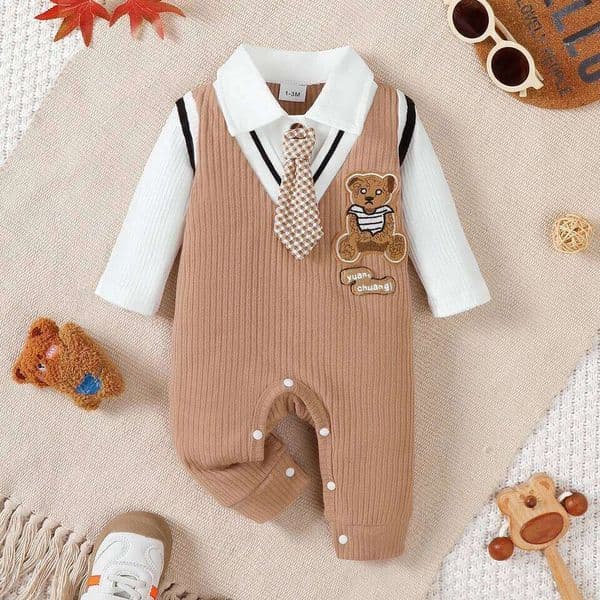 boy Small Gentleman Teddy Bear Long sleeves Jumpsuit for 0-18 Month Baby boys' Birthday Party Costumes 26Y0507