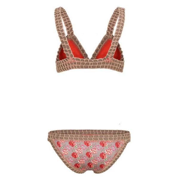 Women Salmon Reversible Crochet Bikinis Set Floral Unique Swimsuit Handmade Sexy Swimwear Cute Fashion Beachwear Summer Vacation X2605071