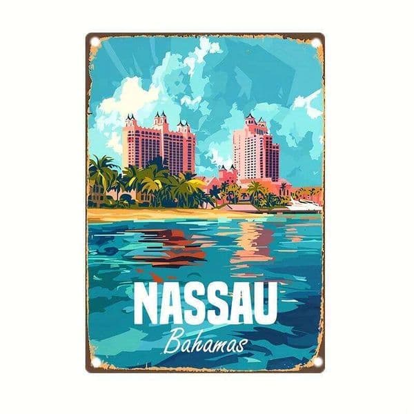 Nassau Bahamas Vintage Metal Sign - Waterproof Weather-Resistant Iron Wall Art for Home, Bar, Office & Garden Decor | Easy 26H0507