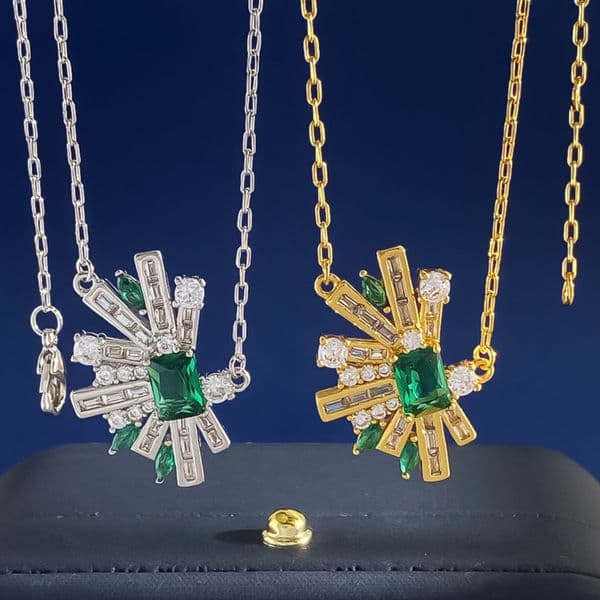 Necklace for Women Geometric Half Fan Emerald Zircon Diamond Earrings Necklace Ring Jewelry Set Luxury Jewlery Designer for Women Timeless Elegant Gift